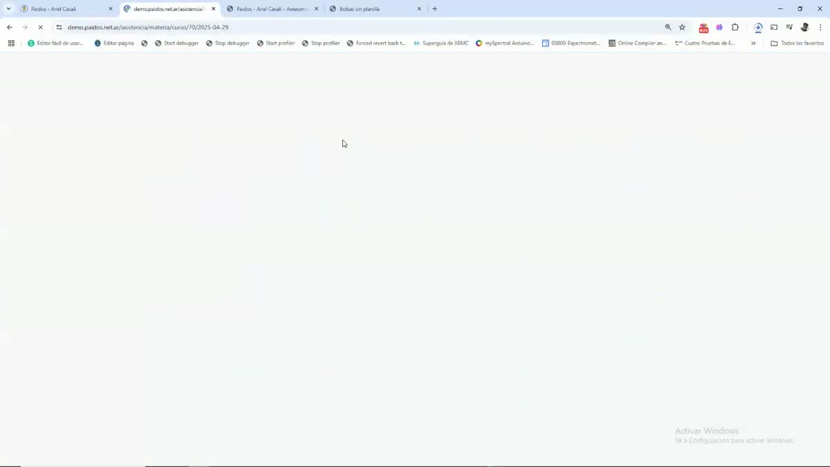 Captura de registro de asistencia en PAIDOS