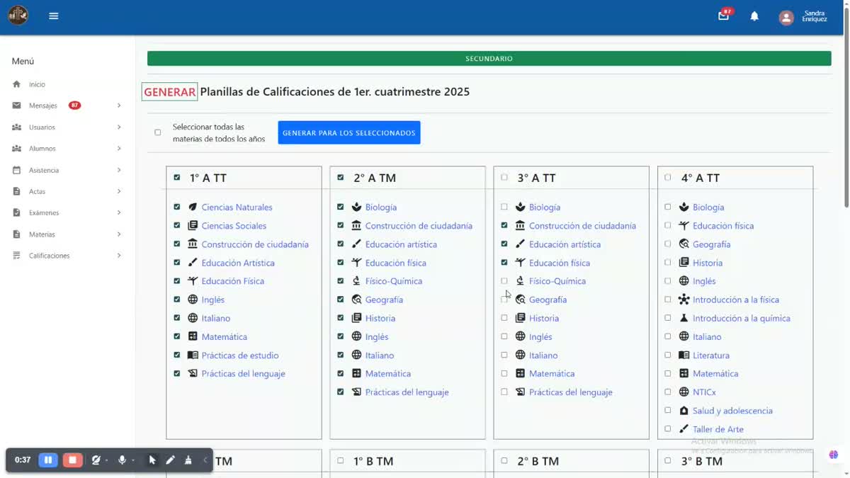 Captura de calificaciones y boletín digital en PAIDOS